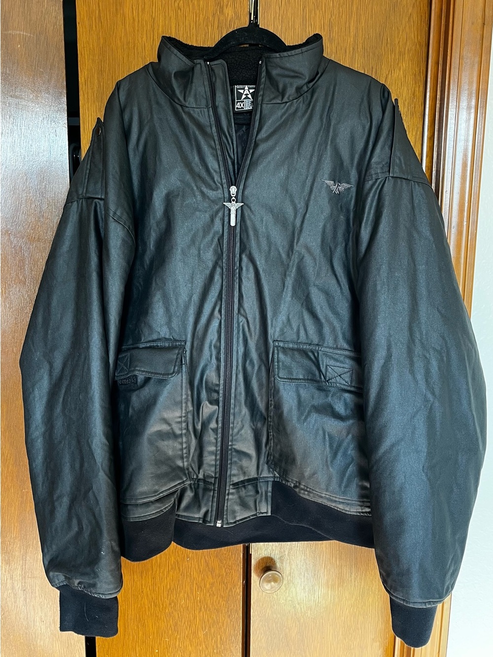Avirex Black Cotton Canvas Aviator Bomber Style Lined Jacket Coat Size 4X